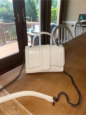 Zara Women’s Cream Croc-Embossed Mini Top-Handle Bag with Chain Strap